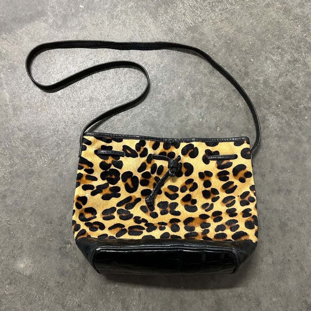 Avignon Leopard Print Calf Hair Bucket Bag Black Leather Trim